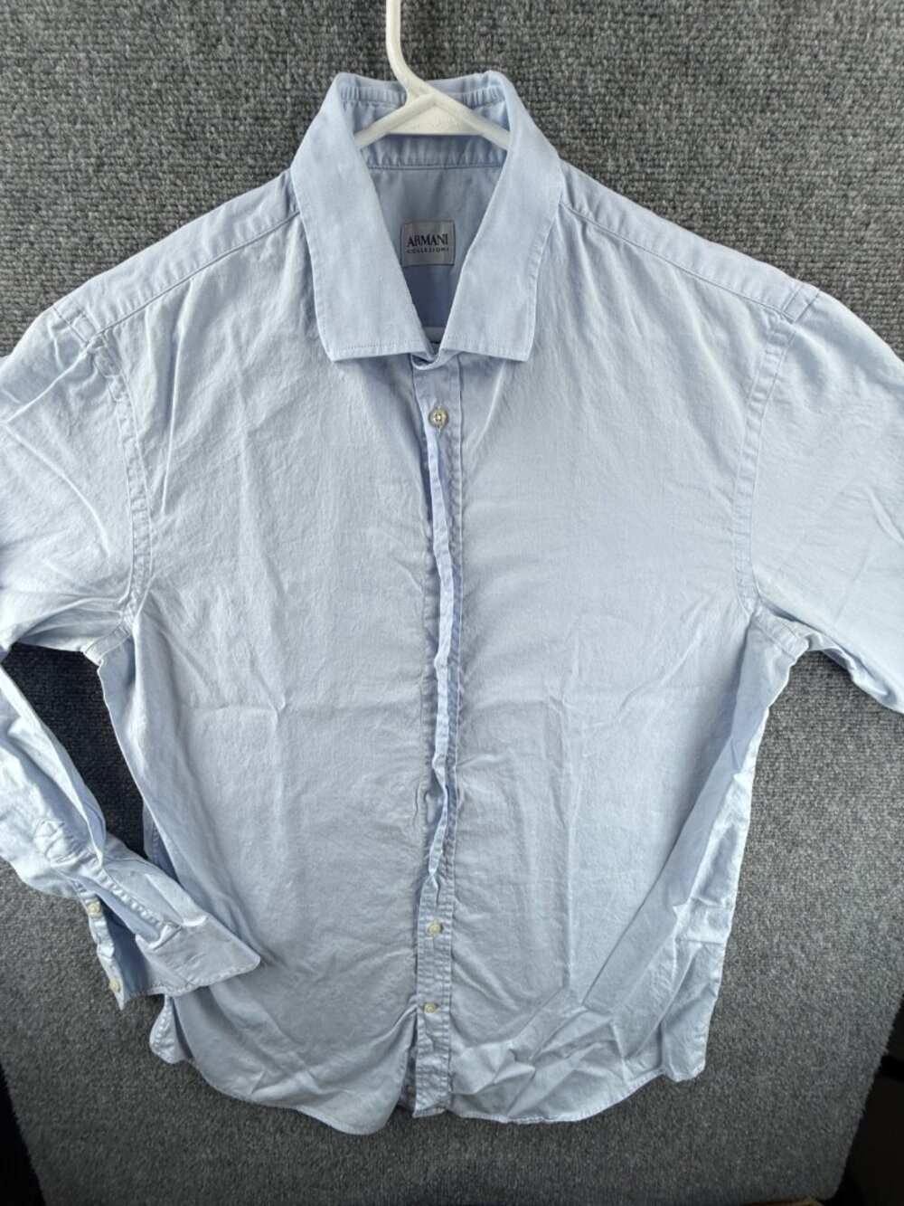 Armani Collezioni Large Blue Long Sleeve Men Elegant Button Up Shirt Solid Adult